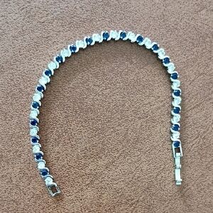 3mm Simulated Blue Sapphire/CZ Tennis Bracelet, 7"